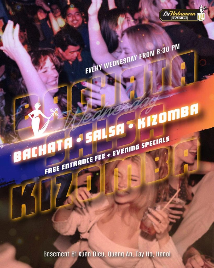 Wednesday social dance night with bachata salsa and kizomba at La Habanera Hanoi